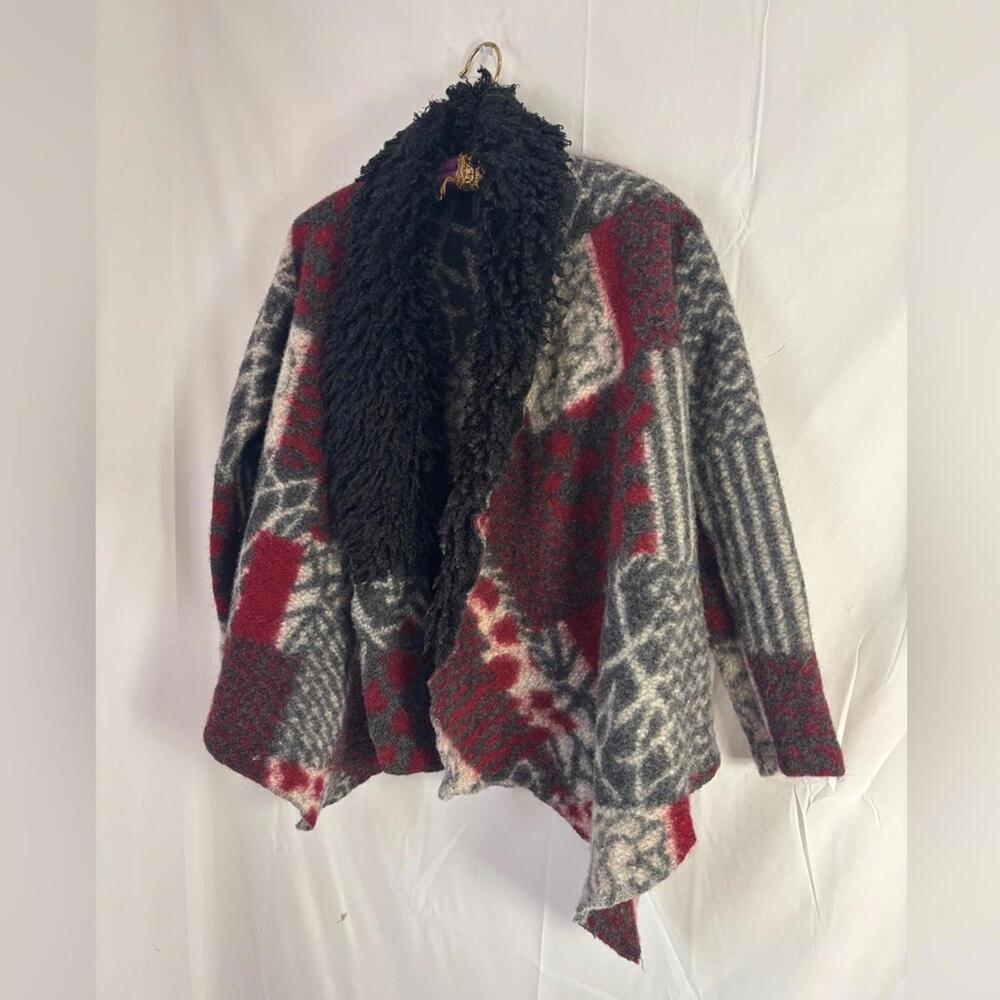 VTG Sak’s 5th Ave Boho Wool Blend Shaggy Collar Coat Cardigan Size M-L - Picture 1 of 10